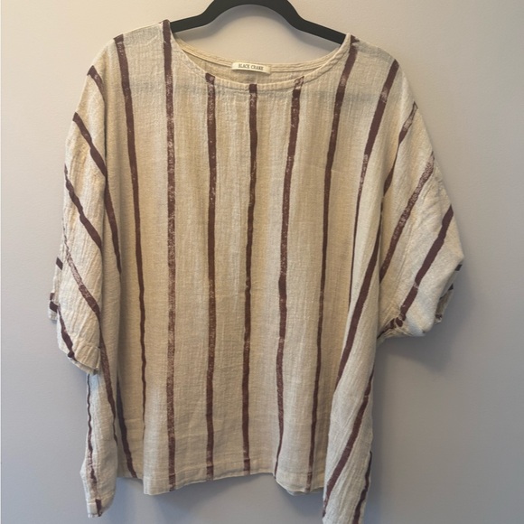 Black Crane Tops - Black Crane 3 pc Beige and Brown Striped Blouse, plain beige blouse & Maxi Skirt
